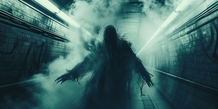 a CGI smoke monster from a movie stalks the subway