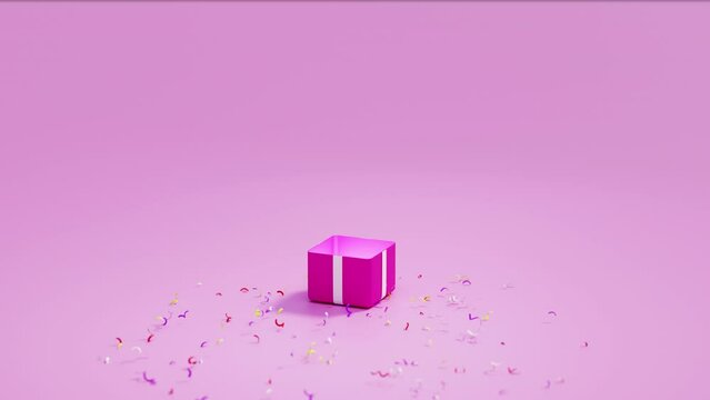 Gift box pops, confetti. 3d rendering animation. Gift give away, Mobile Marketing, earning prizes, bonus or rewards from store. online present or gift. Christmas, Valentine's Day holiday, birthday