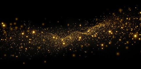 Display of Golden Light Bokeh Effects, Infused with the Delightful Sparkle of Christmas Glowing Dust, Confetti, and Glitter Texture Overlay