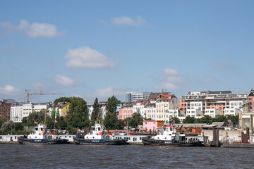 Fototapeta na wymiar Panoramic view of Hamburg city with the Elbe river, Germany, Europe.