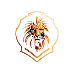 Obraz premium Elegant Lion Logo Illustration in Golden Hue with Shield Background