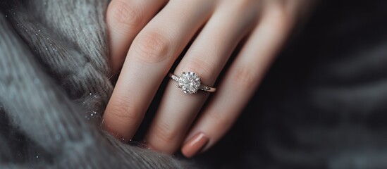 diamond ring on a beautiful woman's ring finger