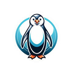 Cute Penguin Logo Illustration with Blue Circular Background