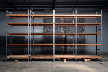 empty shelving in an industrial warehouse