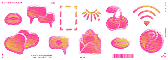 Halftone 8 bit inspired valentine elements.