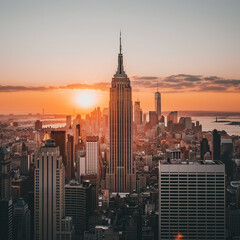 Fototapeta na wymiar Sunset Over New York City Skyline with Empire State Building