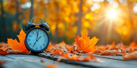 Daylight Saving Time. Alarm clock and orange color