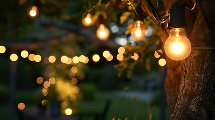 Decorative outdoor string  lights hanging on tree