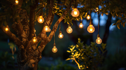 Decorative outdoor string  lights hanging on tree