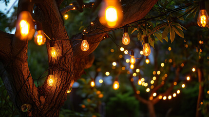 Decorative outdoor string  lights hanging on tree