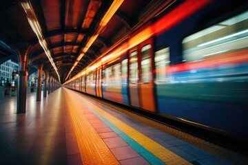 Fototapeta premium Train blurred motion and light in an urban scene
