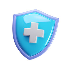 Fototapeta premium Illustration of Blue Shield: A 3D Simple Cartoon Render with Clipping Path for the Medical Protection Health Care Concept, Isolated on Transparent Background, PNG