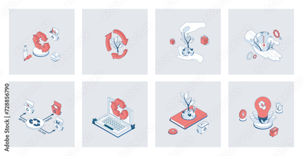 Aufkleber ecology concept of isometric icons in 3d isometry design for web. reuse and recycling technology, ec