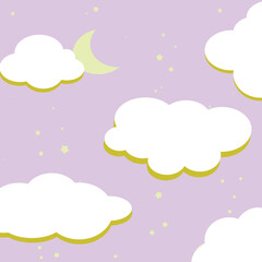 pink sky with clouds and moon and stars