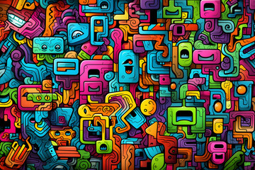 pattern, tile, dingbats, graffiti, vector, bright colors, HD