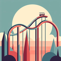 Colorful organic roller coaster retro landscape illustration Generative AI
