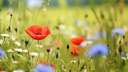 Obraz premium simple naturel wild flowers like red poppy in the meadow