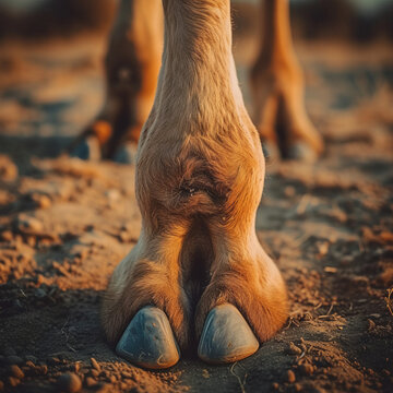 Detailed close-up of a camel's foot, showcasing the unique texture and structure. Perfect for travel brochures, cultural articles, and educational materials on desert ecosystems.