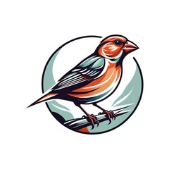 Vibrant Sparrow Logo Illustration, Perched Bird with Detailed Feathers within Circular Design