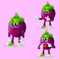 Cute mangosteen characters with different facial expressions