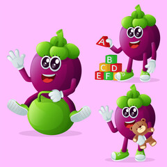 Obraz premium Cute mangosteen characters playing with kid toys