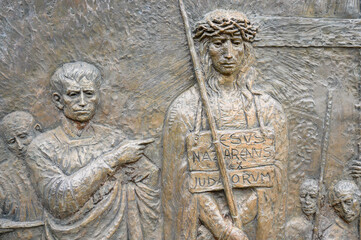The Carrying of the Cross – Fourth Sorrowful Mystery. A relief sculpture on Mount Podbrdo (the Hill of Apparitions) in Medjugorje.