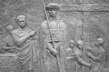 Fototapeta premium The Carrying of the Cross – Fourth Sorrowful Mystery. A relief sculpture on Mount Podbrdo (the Hill of Apparitions) in Medjugorje.