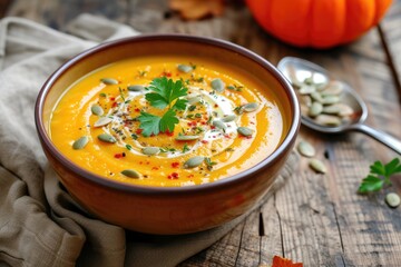 Autumn soup with pumpkin seeds and no meat