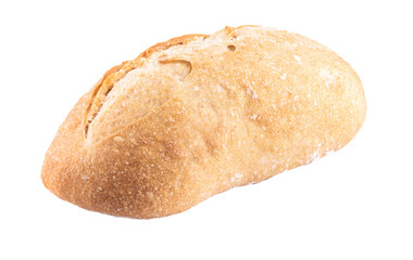 Homemade wholemeal natural fermentation bread baked isolated on white background close up