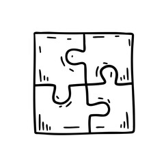 Puzzle toy. Metaphor of solution, teamwork and partnership. Drawn part, scribble piece. Connection element.