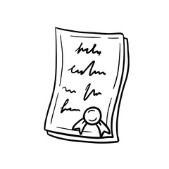 Certificate or paper document with seal. Diploma file with stamp, legal agreement illustration. Business page, law sheet with sign. Award and education contract with signature