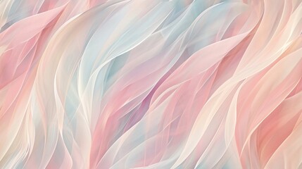  a painting of pink, blue, and white feathers with a pastel pink and blue pattern on the left side of the image,