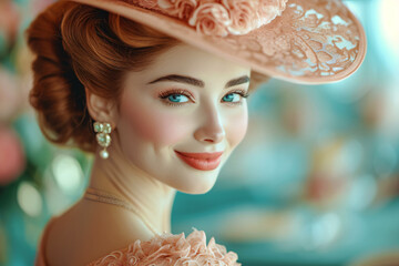 a smiling retro style woman with hat