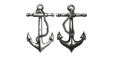 Fototapeta na wymiar Nautical Anchor Vector Art: Retro Dotted Ink Sketch & Engraved style Silhouette Design
