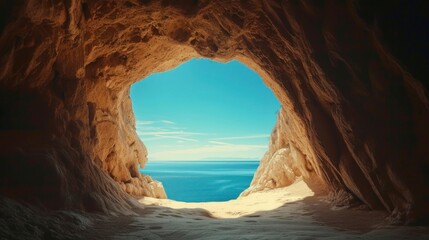majestic cave in front of a beautiful beach