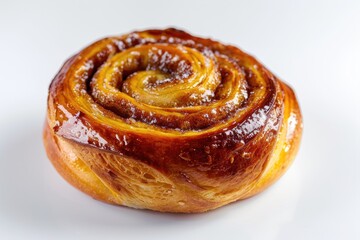 Fototapeta premium Cinnamon bun isolated on white with selective focus