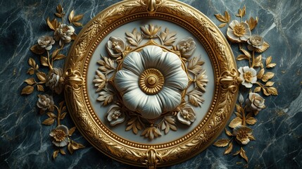 Gold and White Decorative Object on Marble Wall