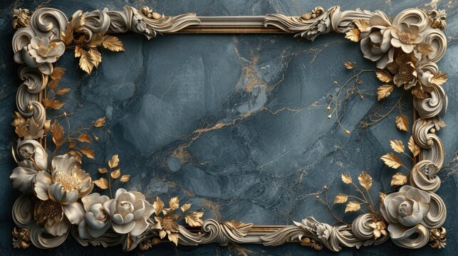 Blue and Gold Frame With Floral Design