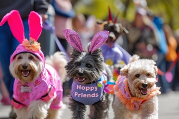 Holiday Parade: Dogs Dressed as Bunnies Celebrating Easter Festivities