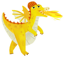 cartoon happy and funny colorful medieval dragon or dinosaur dino isolated illustration for children
