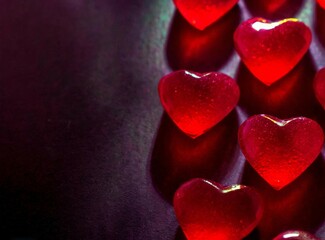 Red hearts against dark background with copy space