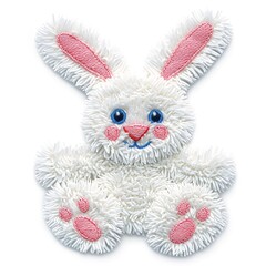 Obraz premium Furry Friend: Fluffy White Embroidered Bunny on White Background