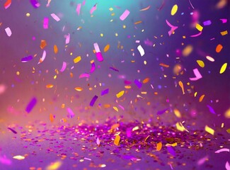 Colorful background with neon confetti. Confetti flies in the air on a bright background.