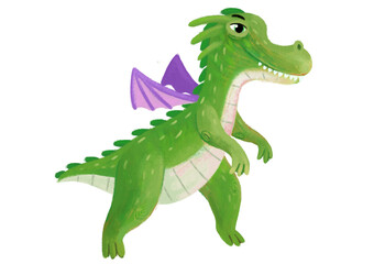 cartoon happy and funny colorful medieval dragon or dinosaur dino isolated illustration for children