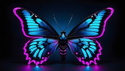 Colorful butterfly on black background, neon - AI Generated