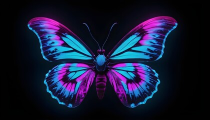Colorful butterfly on black background, neon - AI Generated