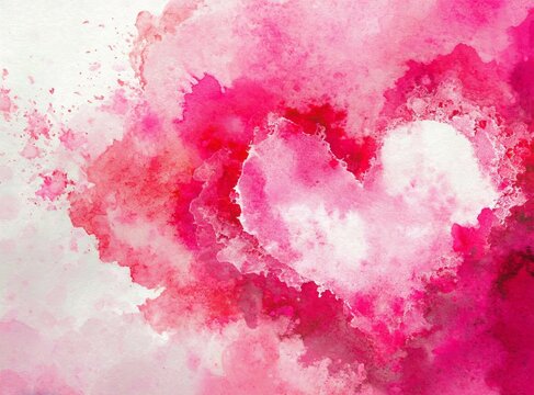 Heart Shape Pink Watercolor Paint Design Wallpaper