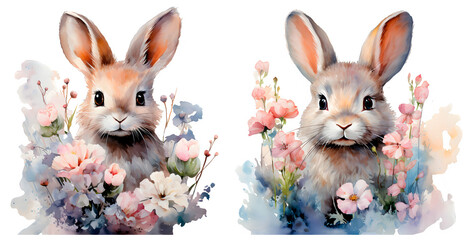 Set of Easter bunnies without background, Easter holiday