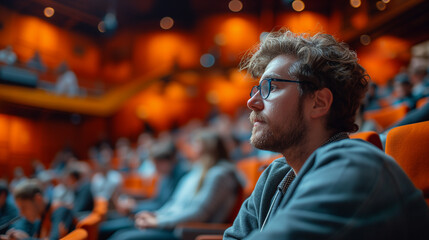 A conference attendee nods in agreement, fully engaged in speaker's discussion