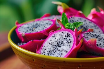 Fototapeta na wymiar Fresh organic dragon fruit bowl that is deliciously tasty
